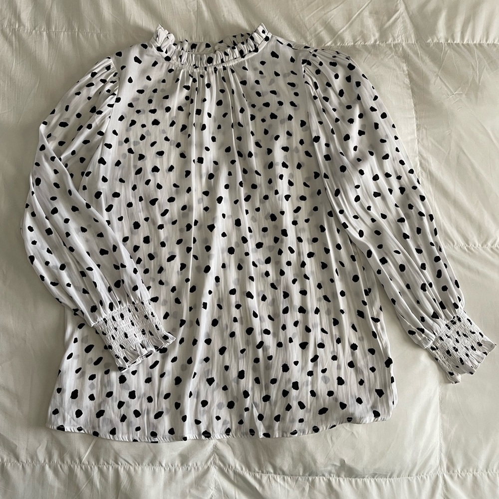 High Collar Polka Dot Blouse - Size: Small